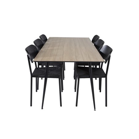 Silar Dining Table - 180 cm - "Wood Look" Melamine / Black Legs, Polly Dining Chair - Black / Black_6