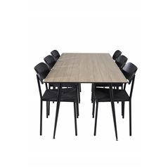 Silar Dining Table - 180 cm - "Wood Look"  Melamine / Black Legs, Polly Dining Chair - Black / Black_6