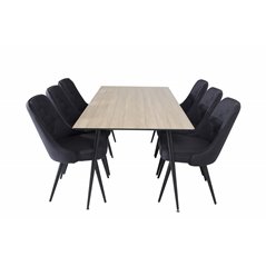 Silar Dining Table - 180 cm - "Wood Look"  Melamine / Black Legs, Velvet Deluxe Dining Chair - Black Legs - Black Fabric_6