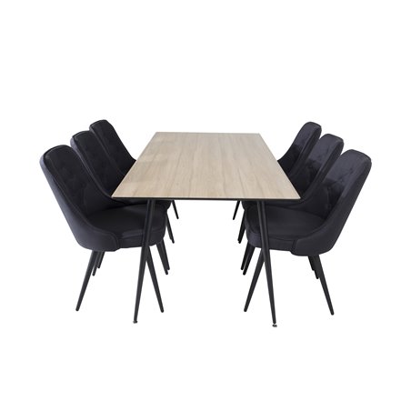 Silar Dining Table - 180 cm - "Wood Look" Melamine / Black Legs, Velvet Deluxe Dining Chair - Black Legs - Black Fabric_6