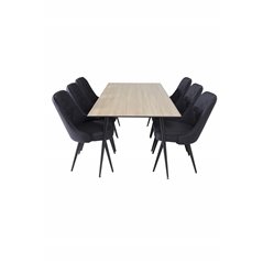 Silar Dining Table - 180 cm - "Wood Look"  Melamine / Black Legs, Velvet Deluxe Dining Chair - Black Legs - Black Fabric_6