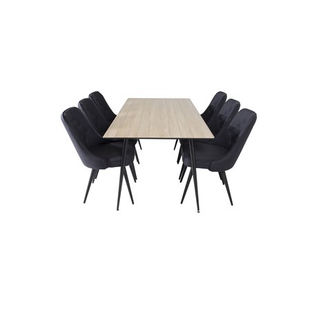 Silar Dining Table - 180 cm - "Wood Look"  Melamine / Black Legs, Velvet Deluxe Dining Chair - Black Legs - Black Fabric_6