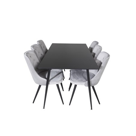 Silar Dining Table - 180 cm - Black Melamine / Black Legs, Velvet Deluxe Dining Chair - Light Grey / Black_6