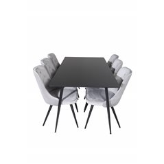 Silar Dining Table - 180 cm - Black Melamine / Black Legs, Velvet Deluxe Dining Chair - Light Grey / Black_6