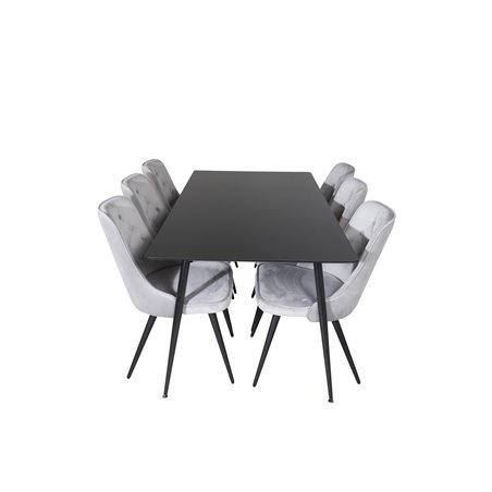 Silar Dining Table - 180 cm - Black Melamine / Black Legs, Velvet Deluxe Dining Chair - Light Grey / Black_6