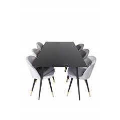 Silar Dining Table - 180 cm - Black Melamine / Black Legs, Velvet Dining Chair Brass - Light Grey / Black_6