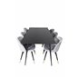 Silar Dining Table - 180 cm - Black Melamine / Black Legs, Velvet Dining Chair Brass - Light Grey / Black_6