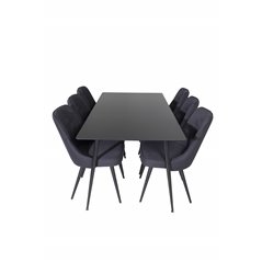 Silar Dining Table - 180 cm - Black Melamine / Black Legs, Velvet Deluxe Dining Chair - Black Legs - Black Fabric_6