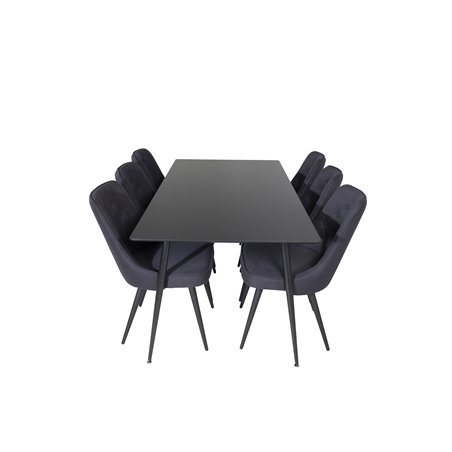 Silar Dining Table - 180 cm - Black Melamine / Black Legs, Velvet Deluxe Dining Chair - Black Legs - Black Fabric_6