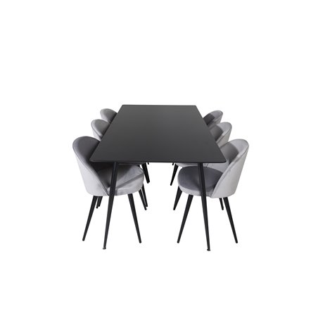 Silar Dining Table - 180 cm - Black Melamine / Black Legs, Velvet Dining Chair - Light Grey / Black_6