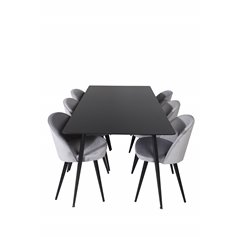 Silar Dining Table - 180 cm - Black Melamine / Black Legs, Velvet Dining Chair - Light Grey / Black_6