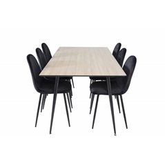 Silar Dining Table - 180 cm - "Wood Look"  Melamine / Black Legs, Polar Dining Chair - Black legs / Black Velvet (ersätter 19902