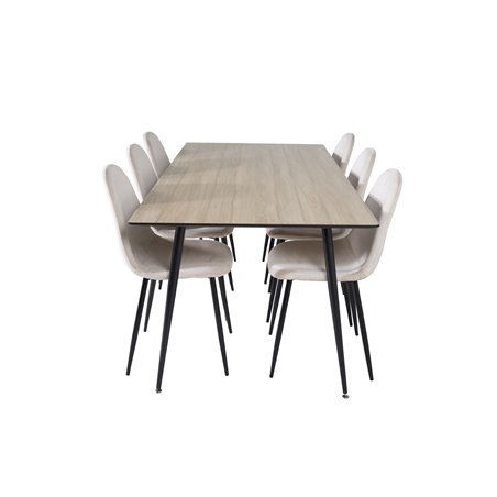 Silar Dining Table - 180 cm - "Wood Look"  Melamine / Black Legs, Polar Dining Chair- Black legs / Beige Velvet (ersätter 19902-