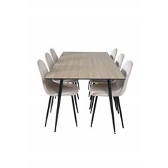 Silar Dining Table - 180 cm - "Wood Look"  Melamine / Black Legs, Polar Dining Chair- Black legs / Beige Velvet (ersätter 19902-