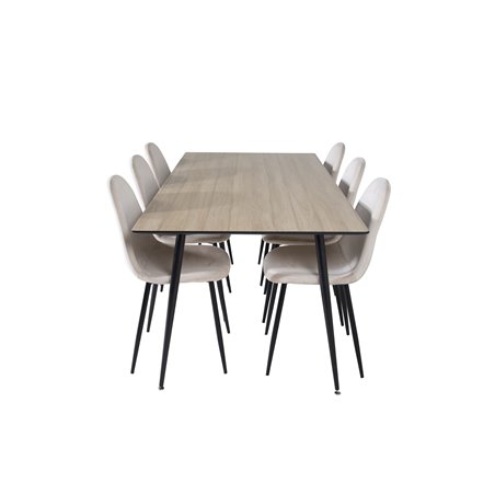 Silar Dining Table - 180 cm - "Wood Look"  Melamine / Black Legs, Polar Dining Chair- Black legs / Beige Velvet (ersätter 19902-