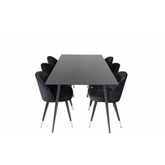 Silar Dining Table - 180 cm - Black Melamine / Black Legs, Velvet Dining Chair Brass - Black / Black_6