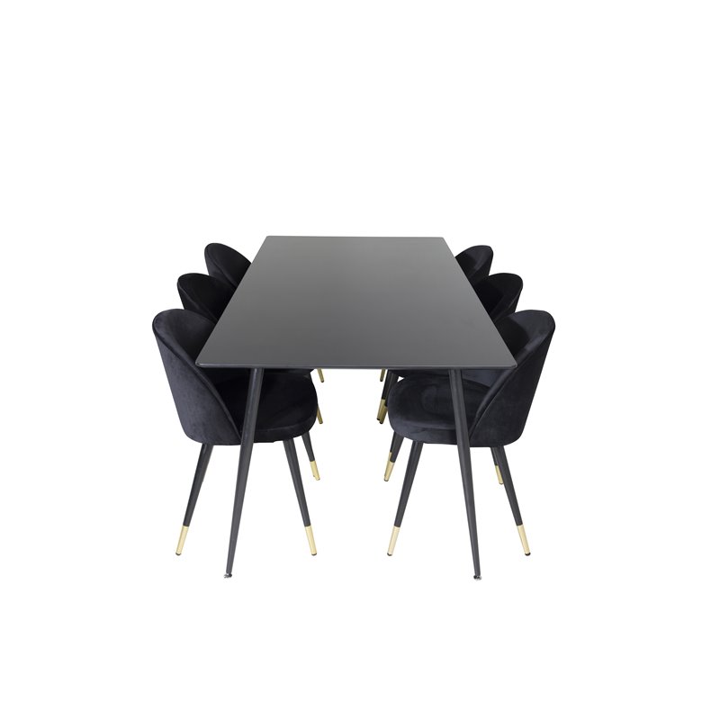 Silar Dining Table - 180 cm - Black Melamine / Black Legs, Velvet Dining Chair Brass - Black / Black_6