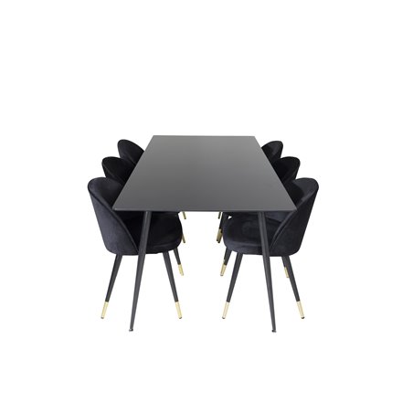 Silar Dining Table - 180 cm - Black Melamine / Black Legs, Velvet Dining Chair Brass - Black / Black_6