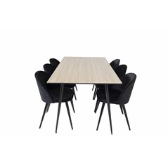 Silar Dining Table - 180 cm - "Wood Look"  Melamine / Black Legs, Velvet Dining Chair - Black / Black_6