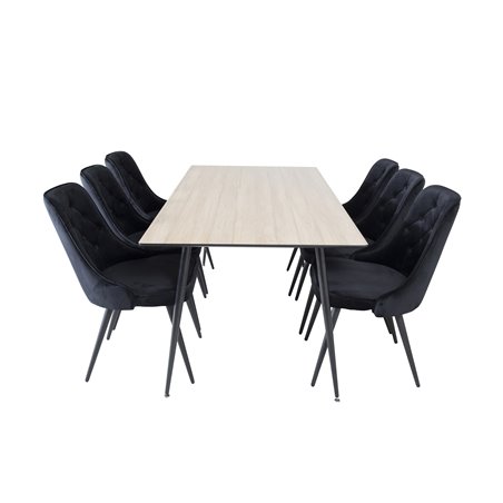 Silar Dining Table - 180 cm - "Wood Look" Melamine / Black Legs, Velvet Deluxe Dining Chair - Black / Black_6