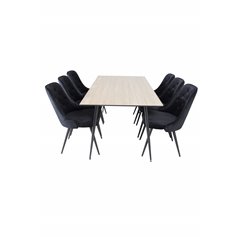 Silar Dining Table - 180 cm - "Wood Look" Melamine / Black Legs, Velvet Deluxe Dining Chair - Black / Black_6