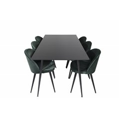 Silar Dining Table - 180 cm - Black Melamine / Black Legs, Velvet Dining Chair - Green / Black_6