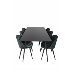 Silar Dining Table - 180 cm - Black Melamine / Black Legs, Velvet Dining Chair - Green / Black_6