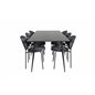 Silar Dining Table - 180 cm - Black Melamine / Black Legs, Vault Dining Chair - Black legs - Black Flower printed fabric_6