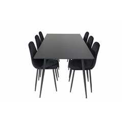 Silar Dining Table - 180 cm - Black Melamine / Black Legs, Polar Diamond Dining Chair - Black Legs - Black Velvet_6