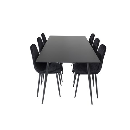 Silar Dining Table - 180 cm - Black Melamine / Black Legs, Polar Diamond Dining Chair - Black Legs - Black Velvet_6