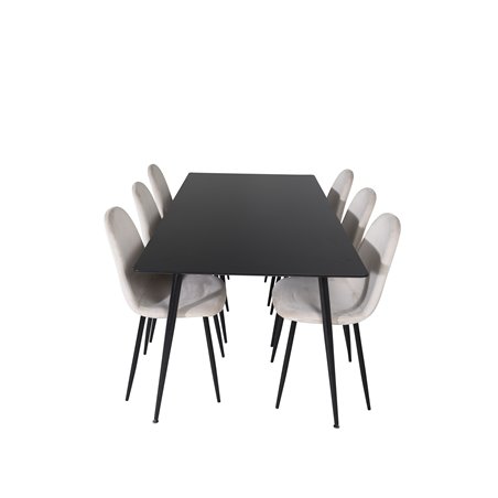 Silar Dining Table - 180 cm - Black Melamine / Black Legs, Polar Dining Chair- Black legs / Beige Velvet (ersätter 19902-880)_6