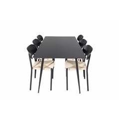 Silar Dining Table - 180 cm - Black Melamine / Black Legs, Polly Dining Chair - Nature / Black_6