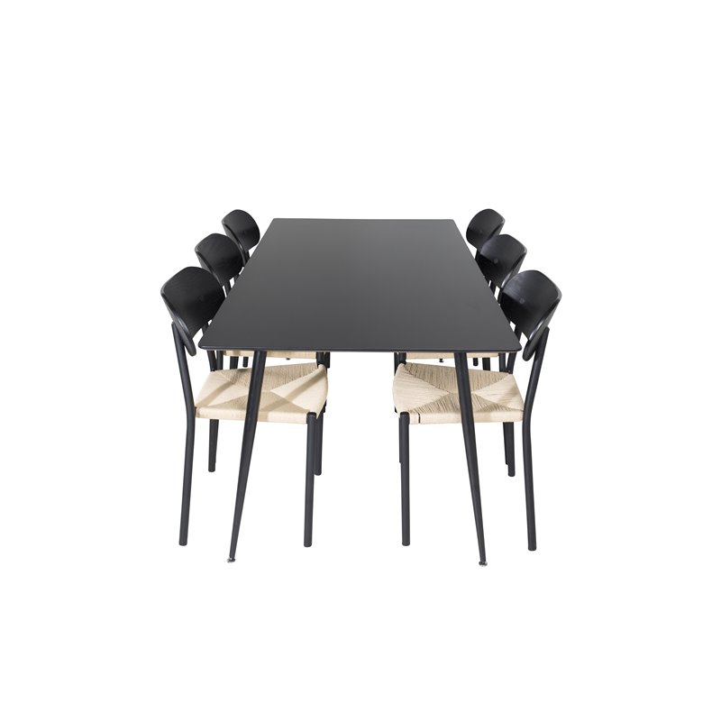 Silar Dining Table - 180 cm - Black Melamine / Black Legs, Polly Dining Chair - Nature / Black_6