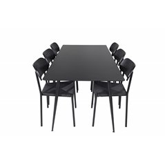 Silar Dining Table - 180 cm - Black Melamine / Black Legs, Polly Dining Chair - Black / Black_6