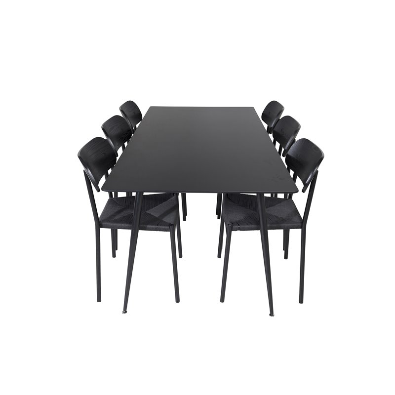 Silar Dining Table - 180 cm - Black Melamine / Black Legs, Polly Dining Chair - Black / Black_6