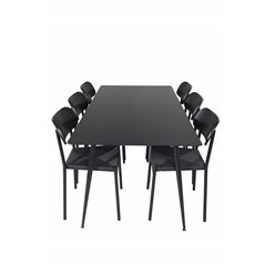 Silar Dining Table - 180 cm - Black Melamine / Black Legs, Polly Dining Chair - Black / Black_6