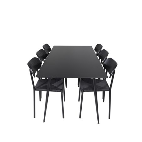 Silar Dining Table - 180 cm - Black Melamine / Black Legs, Polly Dining Chair - Black / Black_6