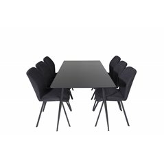 Silar Dining Table - 180 cm - Black Melamine / Black Legs, Gemma  Dining Chair - Black Legs - Black Fabric_6