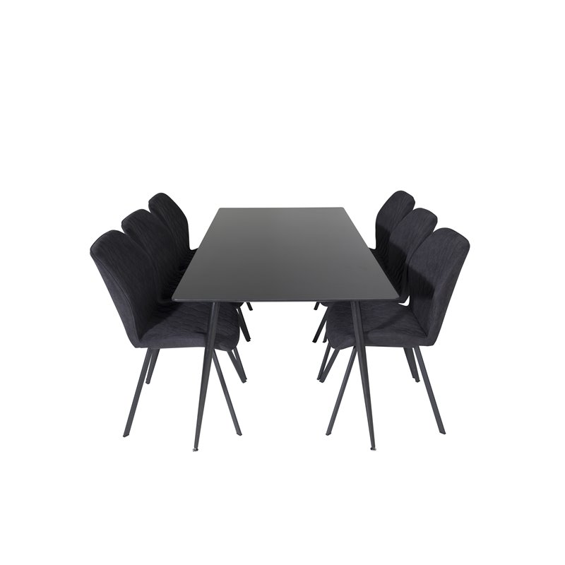 Silar Dining Table - 180 cm - Black Melamine / Black Legs, Gemma  Dining Chair - Black Legs - Black Fabric_6