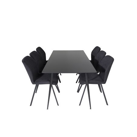 Silar Dining Table - 180 cm - Black Melamine / Black Legs, Gemma  Dining Chair - Black Legs - Black Fabric_6