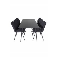 Silar Dining Table - 180 cm - Black Melamine / Black Legs, Gemma  Dining Chair - Black Legs - Black Fabric_6