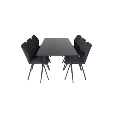 Silar Dining Table - 180 cm - Black Melamine / Black Legs, Gemma  Dining Chair - Black Legs - Black Fabric_6