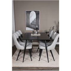 Silar Dining Table - 180 cm - Black Melamine / Black Legs, Velvet Deluxe Dining Chair - Black Legs - Light Grey Fabric_6