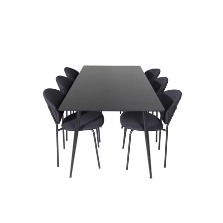 Silar Dining Table - 180 cm - Black Melamine / Black Legs, Vault Dining Chair - Black Legs - Black Fabric_6