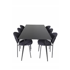 Silar Dining Table - 180 cm - Black Melamine / Black Legs, Vault Dining Chair - Black Legs - Black Fabric_6