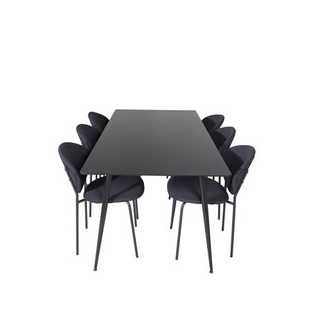 Silar Dining Table - 180 cm - Black Melamine / Black Legs, Vault Dining Chair - Black Legs - Black Fabric_6