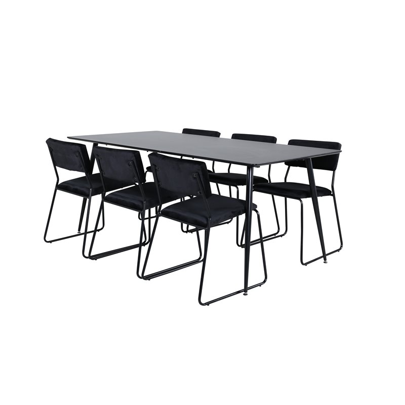 Silar Dining Table - 180 cm - Black Melamine / Black Legs+Kenth Chair - Black / Black Velvet_6