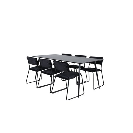 Silar Dining Table - 180 cm - Black Melamine / Black Legs+Kenth Chair - Black / Black Velvet_6