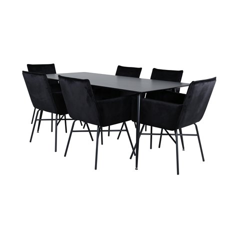 Silar Dining Table - 180 cm - Black Melamine / Black Legs+Pippi Chair - Black / Black Velvet_6