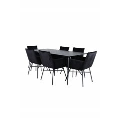 Silar Dining Table - 180 cm - Black Melamine / Black Legs+Pippi Chair - Black / Black Velvet_6